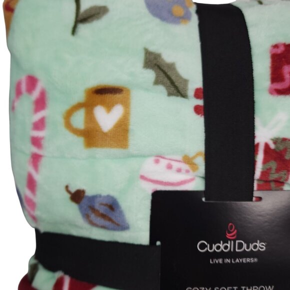 Cuddl Duds Sherpa Throw Blanket Plush to Sherpa Holiday Icon Toss Christmas Cozy - Picture 3 of 10